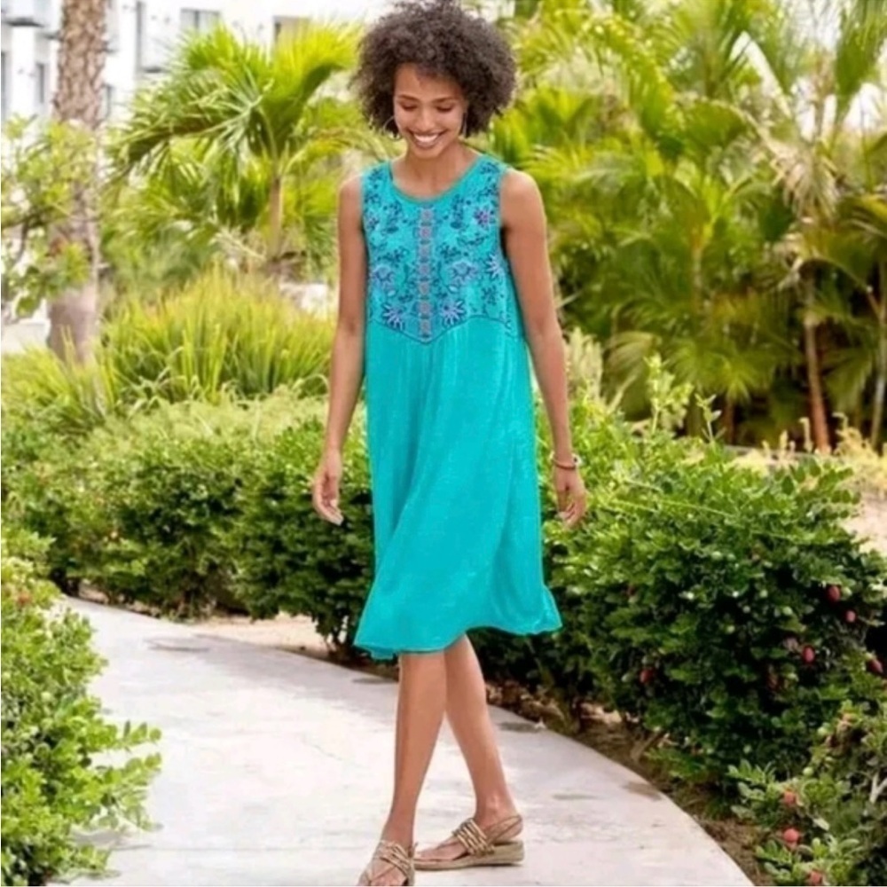 Sundance Hidden Garden Linen Dress Womens Size XS Floral Embroidered Beachy Boho